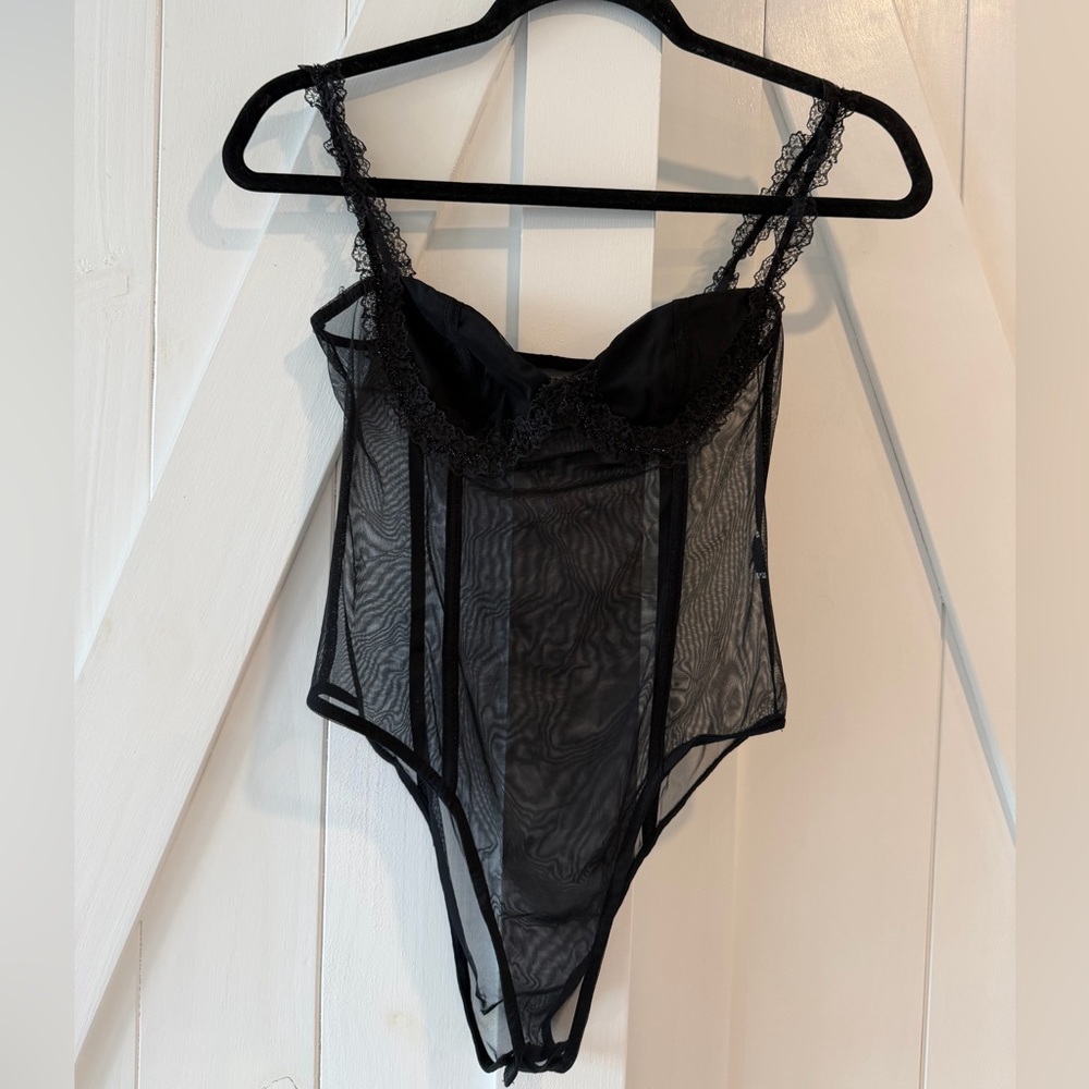 Sheer Mesh Lace Bodysuit – Black
